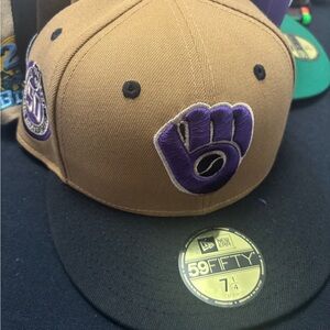 New Era Brown and Black Cap with Purple Logo Milwaukee Brewers
